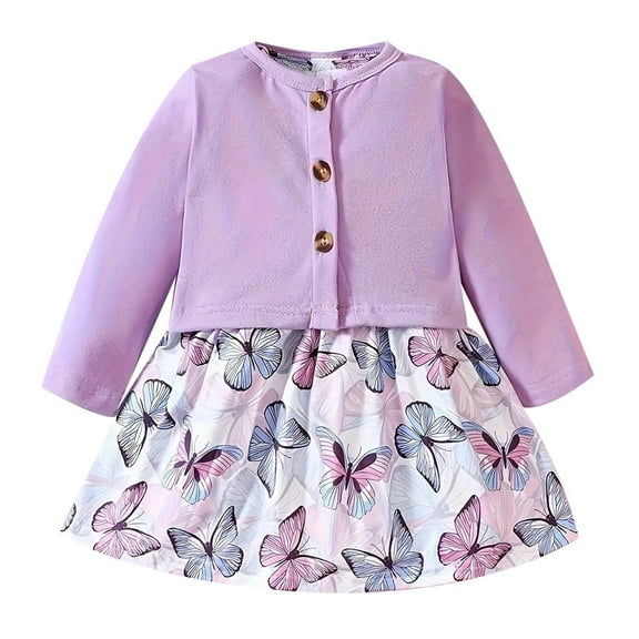 UFOUND 2pcs Toddler Girls Floral Print Sleeveless Dress And Button Design Ribbed Cardigan Set Infants Baby Clothes Cute