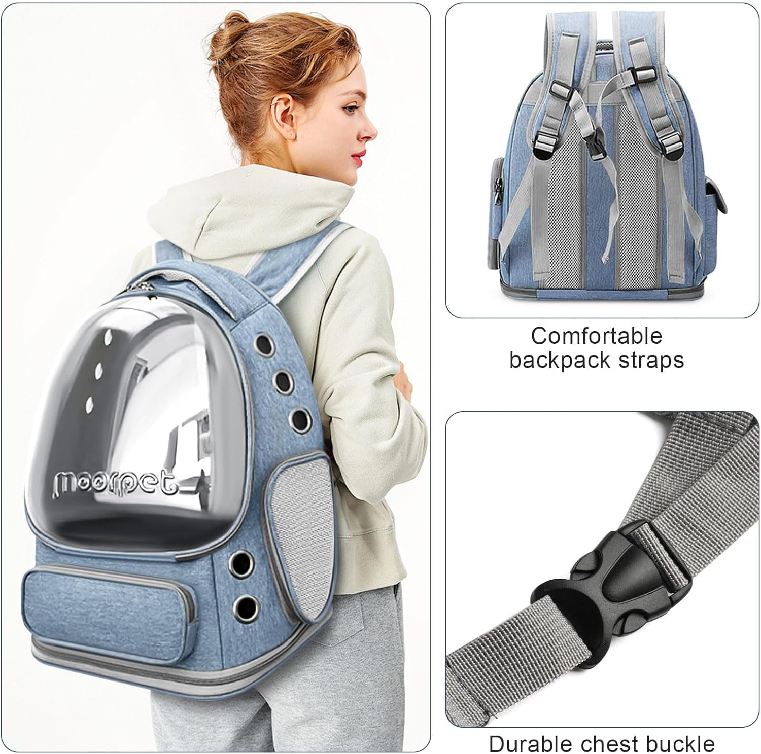 TJOUL Cat Backpack Carrier, Breathable Cat Bubble Backpack Upgrade Large Space Cat Carrier for Kitty Small Dog, Foldable Airline Approved Cats Backpack, Enlarge Transparent PetTravel Backpack (Blue)