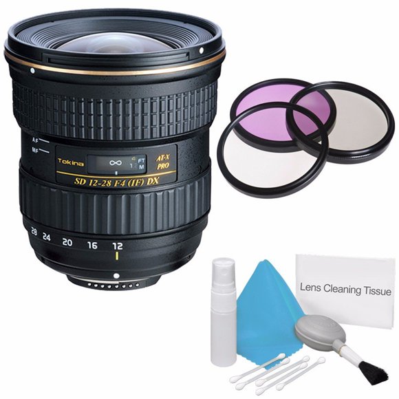Tokina 12-28mm f/4.0 AT-X Pro APS-C Lens for Canon (International Model) No Warranty+Deluxe Cleaning Kit + 77mm 3 Piece Filter Kit Bundle 2