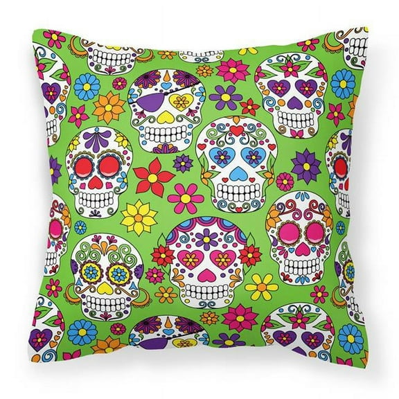 Day of the Dead Green Fabric Decorative Pillow - 18 x 3 x 18 in.