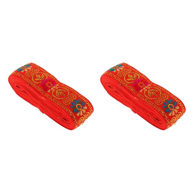 Wosthever Rollo de cinta de Jacquard de costura de estilo nacional decoración de manualidades DIY rojo Rojo 45 mm x 7 m 2Conjunto