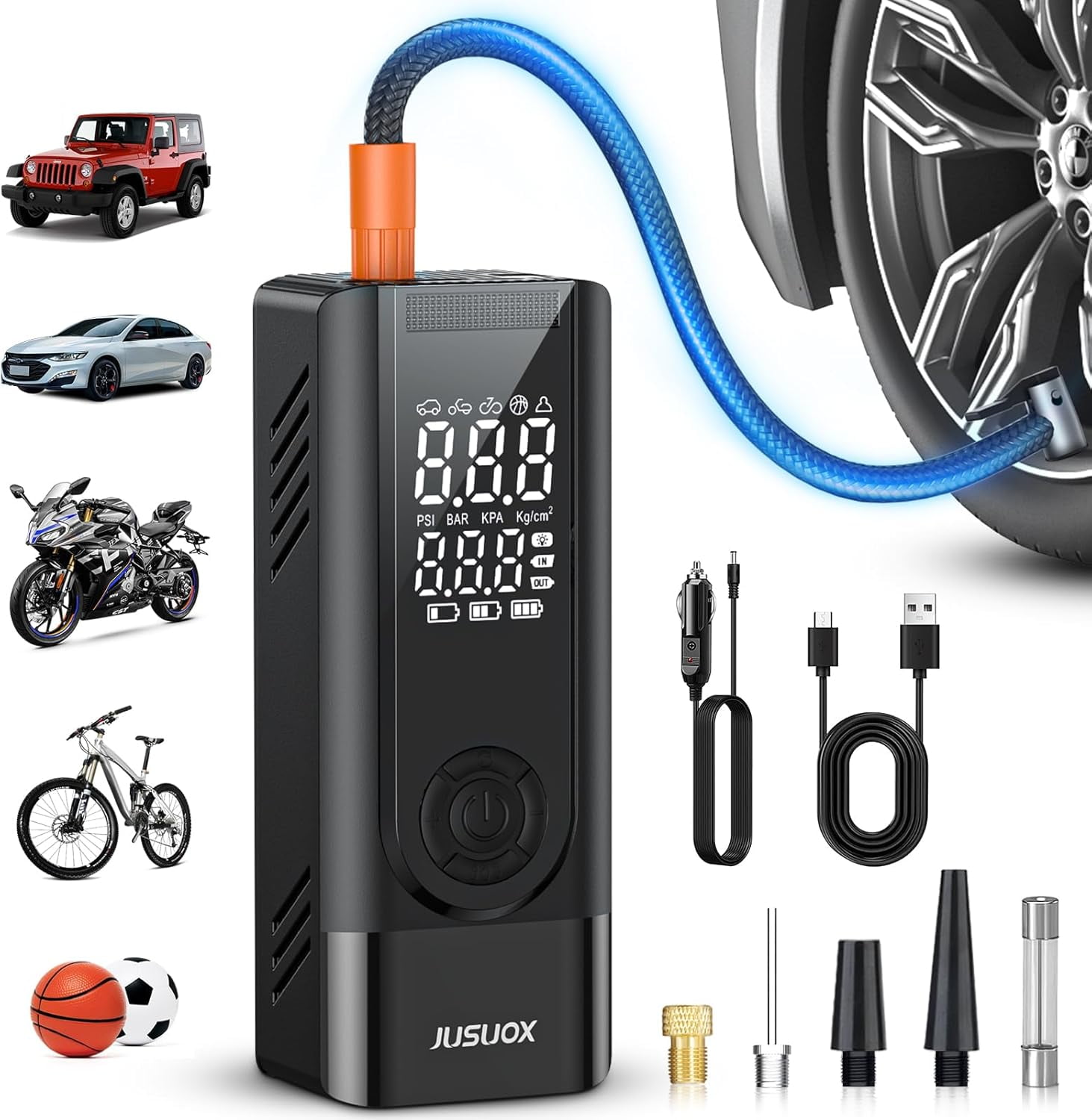 Portable Air Compressor For Car Tires - 18000mAh Cordless Tire Inflator, 150 PSI, With Touch Screen - View #4