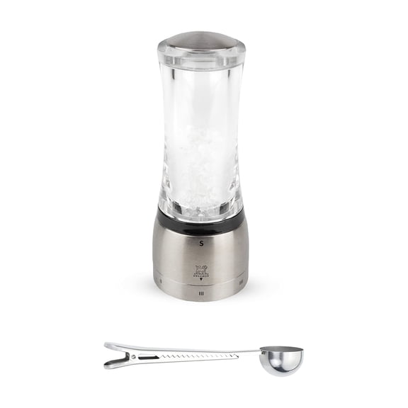 Peugeot Daman U'Select Shaftless 6.5 Inch Salt & Pepper Mill Gift Set, Stainless Steel - With Scoop (Salt Mill)