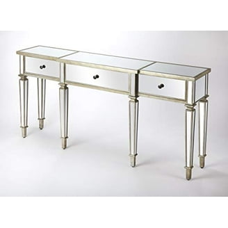 SEI Furniture Darrin Narrow Console Table - 56 Inch, Metallic Gold With Mirrored Top