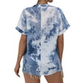 thumbnail image 6 of Xuanfei Women Tie-Dyed V Neck Cuffed Short Sleeve Curved Hem Pullover Blouse, 6 of 7