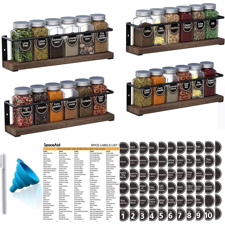 SpaceAid Wood Spice Rack with 24 Glass Jars, 4-Pack photo 1