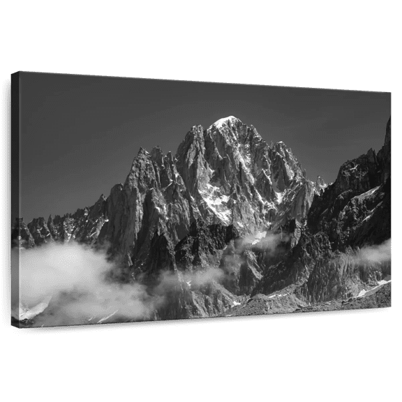Elephant Stock Wispy Aiguille Verte Wall Art - Horizontal Canvas Wall Art - Living Room Wall Decor - Nature Canvas - Gray And White Decor - 12" x 8"