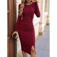 thumbnail image 6 of Women'S Long Sleeve Bodycon Dress Twist Front Split Going Out Midi Dresses Wine Red XXL, 6 of 9