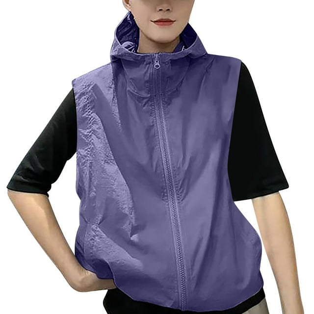 Summer Sun Protection Jacket for Womens UPF 50+ Sleeveless Shirts Front Zipper Spf Jacket Uv Cooling Hoodie Quick Dry Athletic Stretch Uv Spf Camisole Beach Workout Riding Camping Clothes