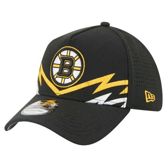 Men's New Era Black Boston Bruins 39THIRTY A-Frame Perforated Flex Hat