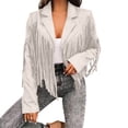 thumbnail image 2 of EazyTech Women's Fringe Western Denim Short Jacket Blazer Collar Fringe Coat Trendy Fall Going-Out Long Sleeve Tops, 2 of 5