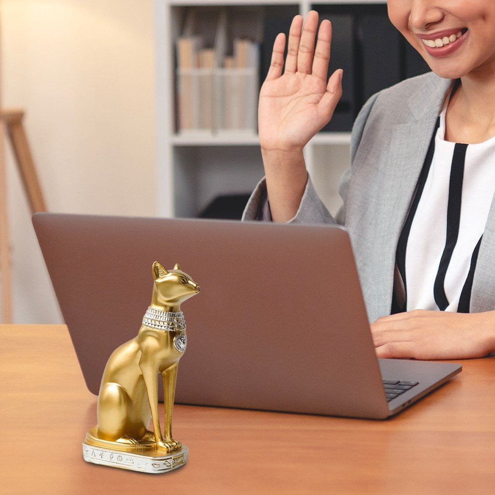 Jiibva Egyptian-Inspired Cat Statue, Resin Sculpture with Gold Accents for Home and Garden Decor