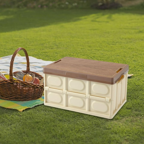 Contenedor de almacenamiento plegable Macarena organizador con tapa de madera 30L Café Ligero