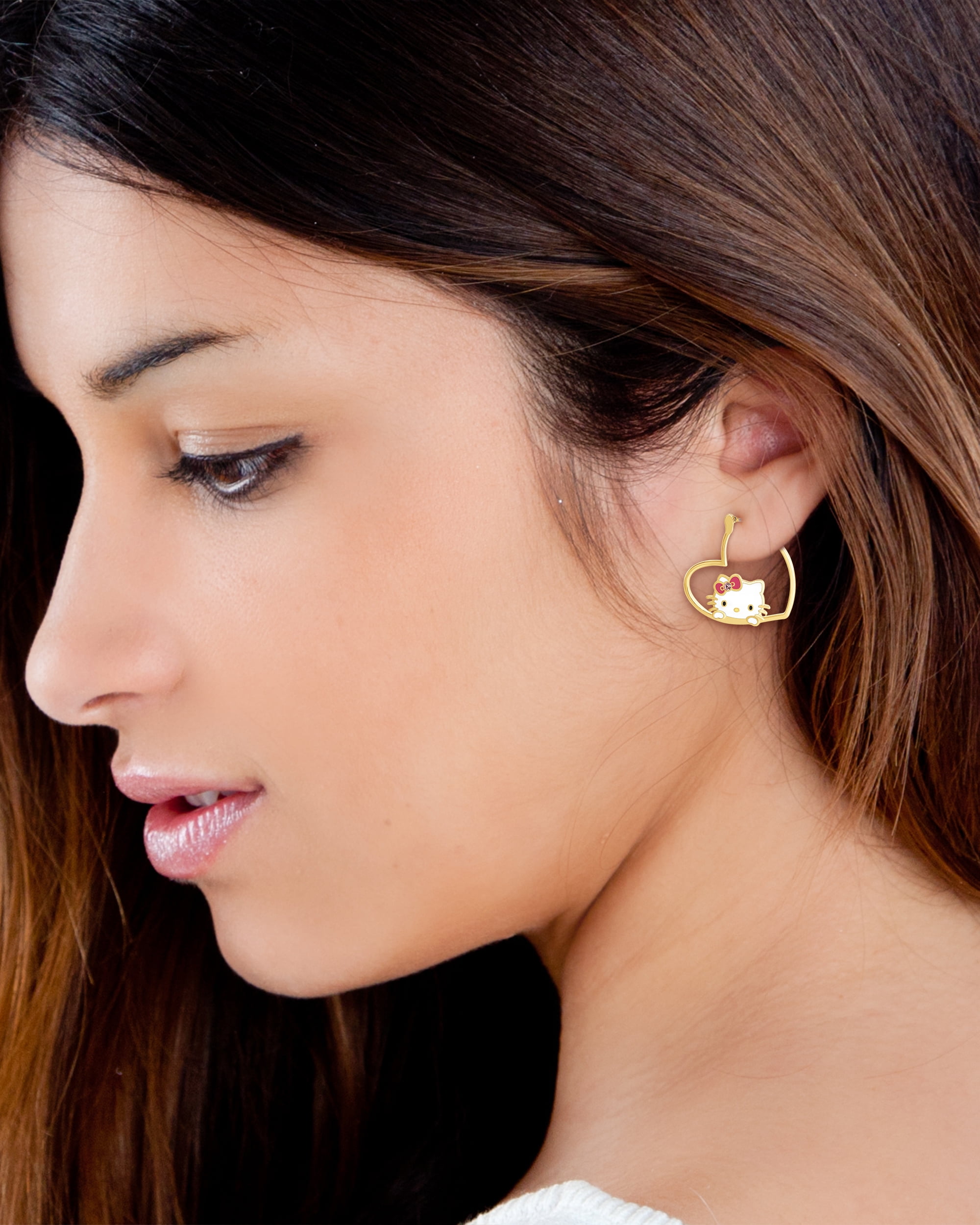 Sanrio Hello Kitty Brass Heart Hoop Earrings
