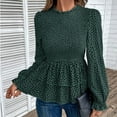 thumbnail image 5 of COSFO Womens Oversized Tee Shirts Long Sleeve Peplum Green Crew Neck Top Leopard Print T-Shirts Plus Size Womens Tops, 5 of 6