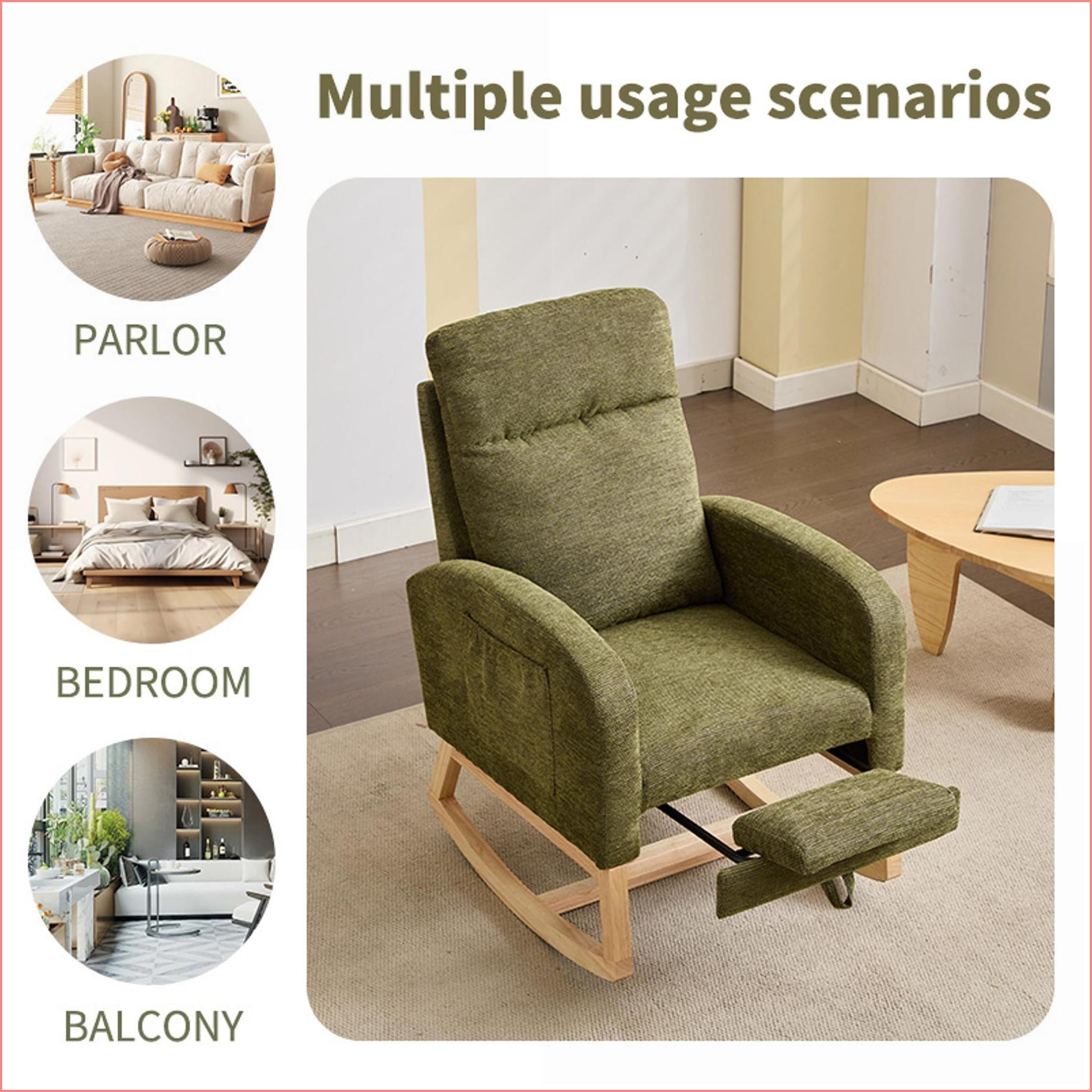 Rocking Chairs Modern Nursery Glider with Solid Wood Legs, High Backrest & Side Pocket | Teddy Polyester Blend