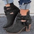 thumbnail image 2 of Botas de tacón alto para mujer, zapatos de tobillo con correa de hebilla, botas de tacón grueso informales para invierno y otoño, 2 of 4