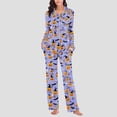 thumbnail image 5 of sdhkgrrt Women's Plus Size 2 Piece Pajama Set Collared Long Sleeve Shirt Wide Leg Pants Halloween Printed Lounge Outfit Soft Loose Matching Casual Fall Tracksuit, Purple 3XL, 5 of 8