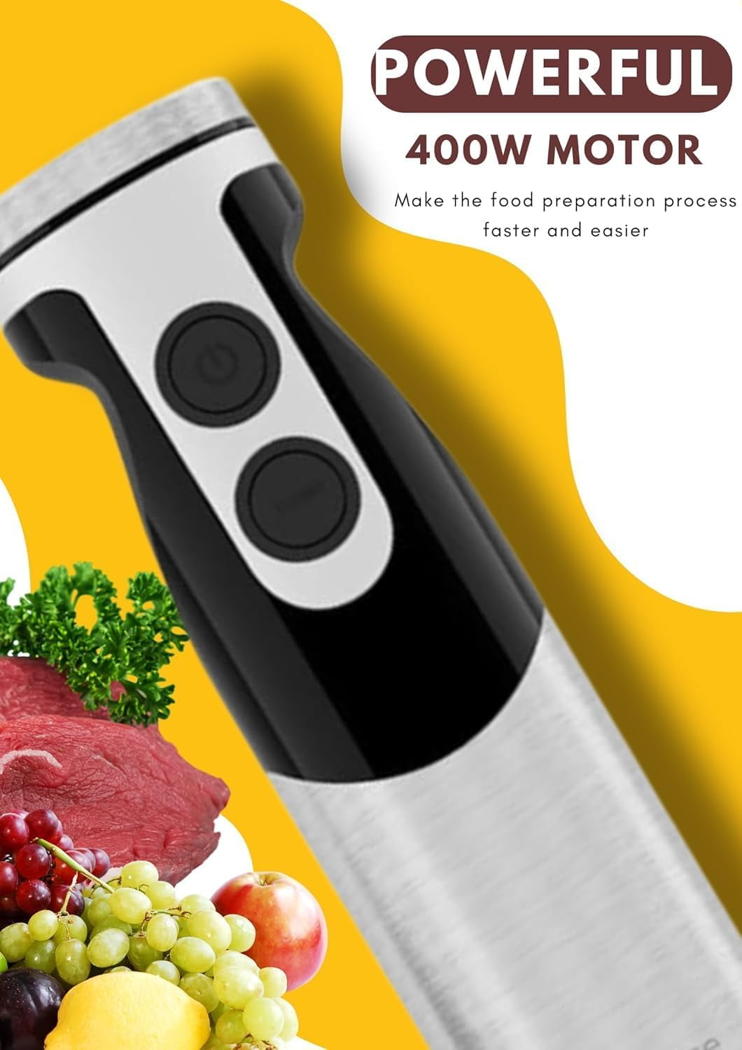 Pro  Reinforced 5-in-1 Immersion Hand Blender, Powerful Motor with 80% Sharper Blades, 12-Speed Corded Blender (Black)