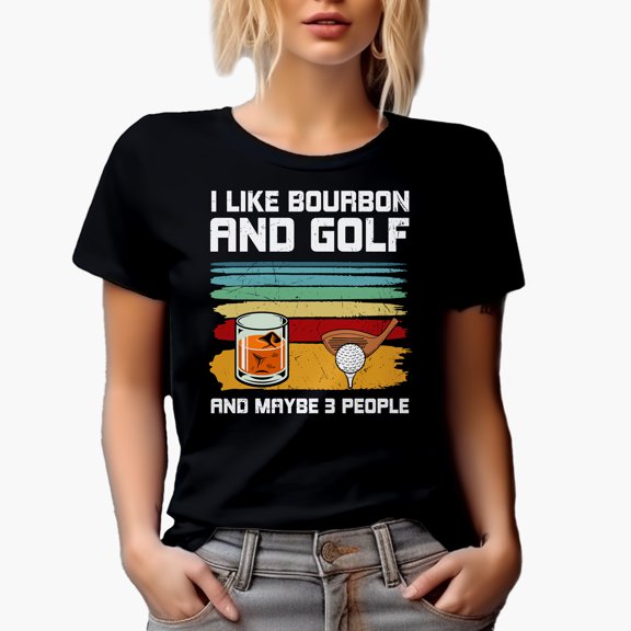 I Like Bourbon and Golf, Whiskey Lover Golf Player, Golfing or Golfer Themed Merch Gift, Black T-Shirt, Small