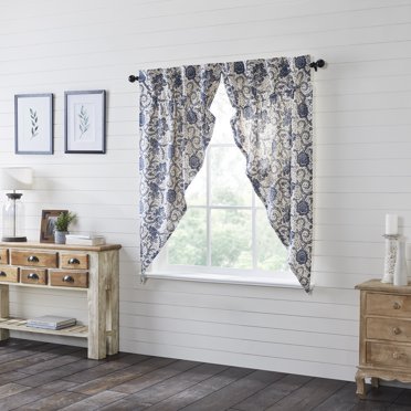 VHC Brands Primitive 84x40 Black & Tan Check Window Curtain Panels - Rod Pocket, Light Filtering