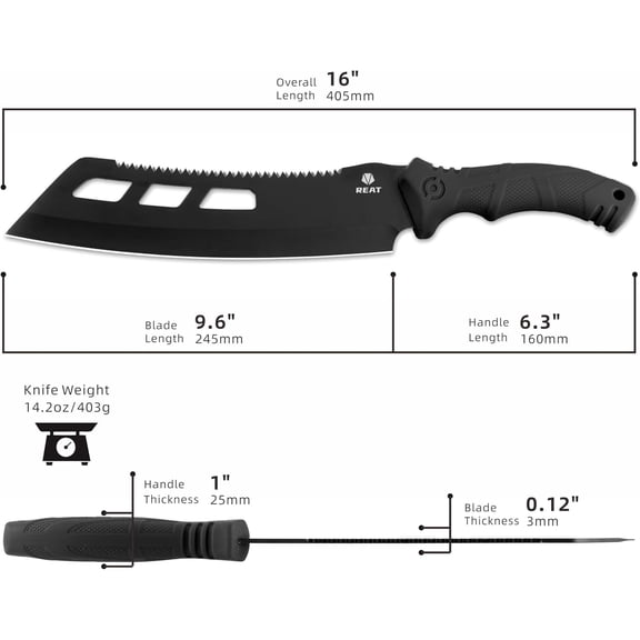PYYAN-Machete with Saw,16" Heavy Duty Machete with Sheath, Dual-Purpose Gardening Machete Knife for Chopping and Sawing,Ergonomic No-Slip Handle