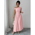 thumbnail image 5 of Pink One Shoulder Asymmetric Maxi Dress With Ruched Waist, Elegant Formal Evening Dress For Casual Vacations And Romantic Dates, 5 of 6