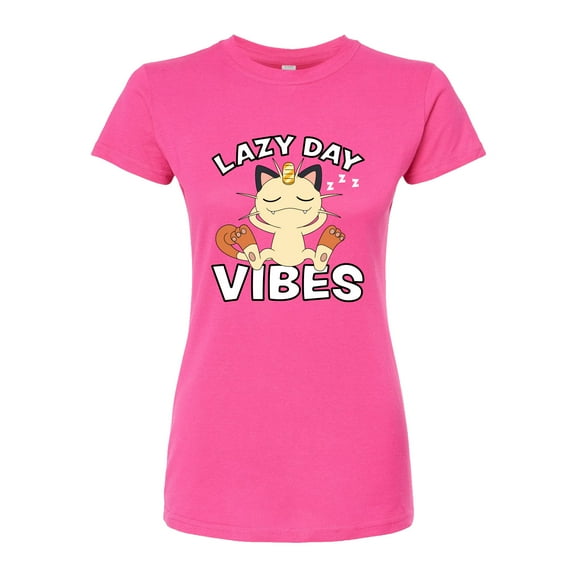 Pokémon - Lazy Day Vibes Meowth - Juniors Fitted Graphic T-Shirt