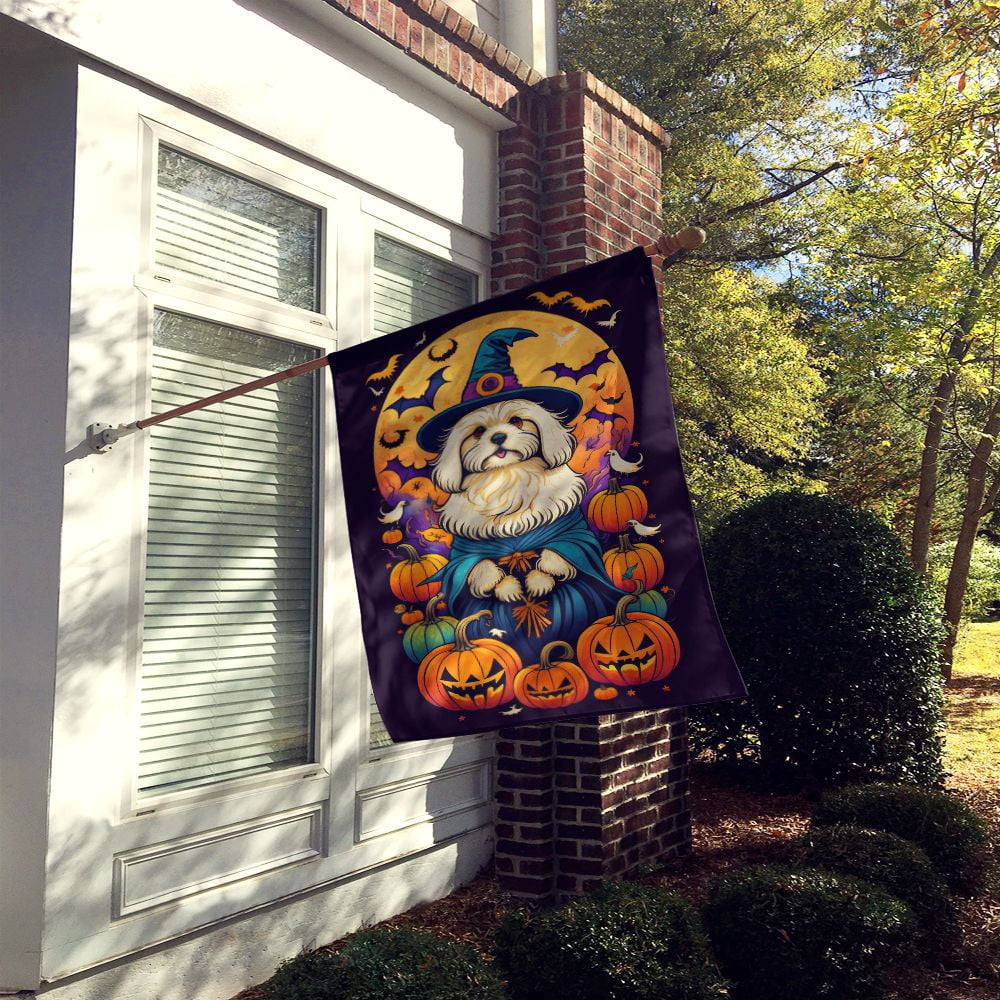 Halloween Coton De Tulear Dog House Flag 28x40IN Double-Sided Polyester Decorative Sleeve Pole Flag for Outdoor Home Garden