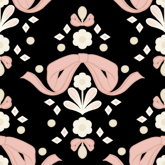 Lele Sadoughi Bow Damask Black Peel & Stick Wallpaper