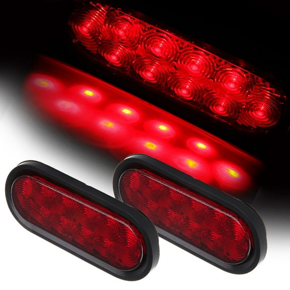 ECCPP Marker Light Trailer Truck 6" Red 10 LEDs Oval Oblong Surface Mount Stop Turn Tail Light