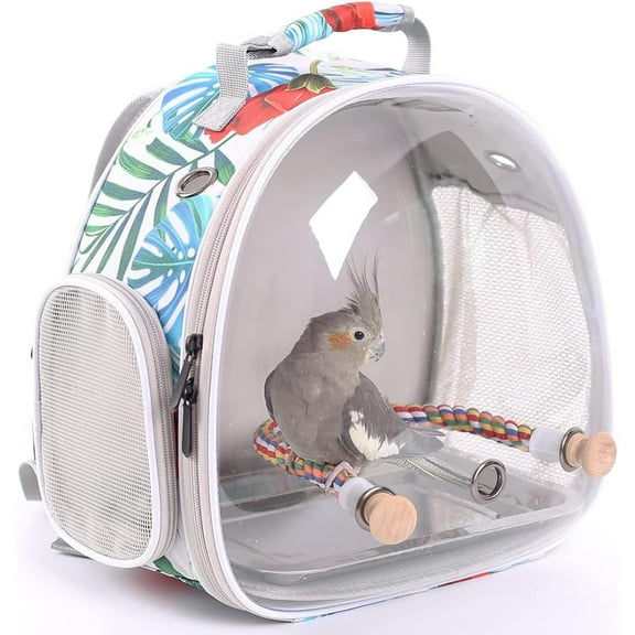 Clear Bubble Small Bird Backpack Carrier Cage, Space Capsule Astronaut Transport Hard Window Travel Vet Visit School Bag for Budgies Parrot Parakeet Cockatiel Conure, Bird Carry Transport Carrier
