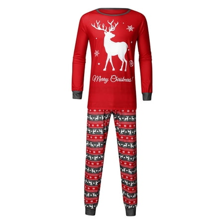 

Carolilly Matching Family Pajamas Set Christmas Reindeer Snowflake Print Long Sleeve Top + Elastic Waist Pants Sleepwear