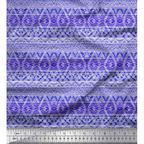 Soimoi Japan Crepe Satin Fabric diamond shape & waves Abstract Printed Craft Fabric by the Yard 42 Inch Wide