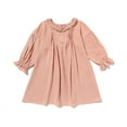 thumbnail image 2 of JSGEK Toddler Baby Girl Cotton Linen Dress Solid Color Long Sleeve Fall Dress Kids Vintage Ruffle Casual Clothes Pink 3 Years, 2 of 7