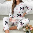 thumbnail image 3 of BLTIBY Flannel Pajama Sets for Women 2 Piece Crew Neck Valentine's Day Fuzzy Long Sleeve Pants Oversized Casual Sherpa Sleepwear Outfits Black L, 3 of 6