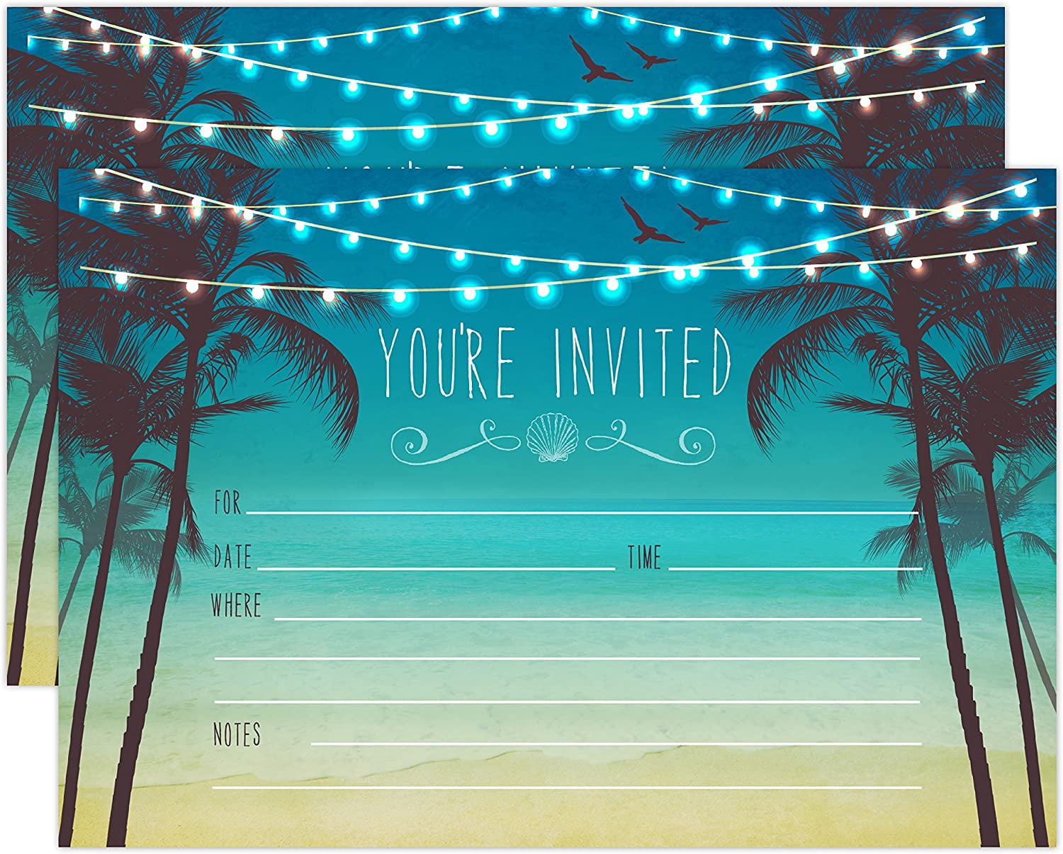 Beach Palm Tree Invitations, Nautical Invitations, Rustic Elegant invites for Wedding Rehearsal Dinner, Bridal Shower, Engagement, Birthday, Bachelorette Party, Baby Shower Invites