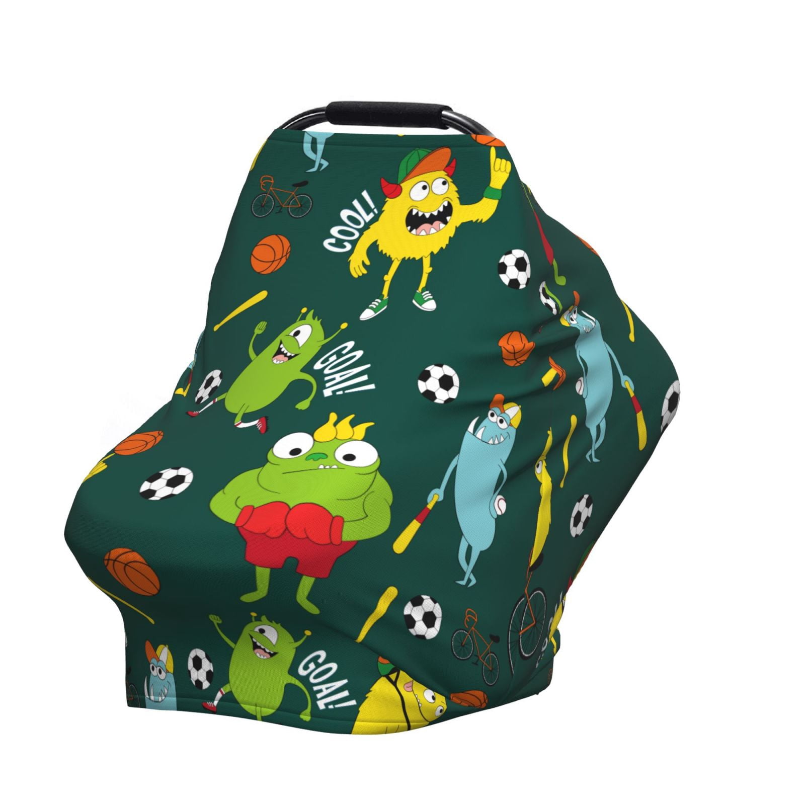 Fotbe Sport Monster Pattern Car Seat Covers for Babies, Nursing Breastfeeding Cover Infant Carseat Canopy, Soft Stretchy Carrier Cover