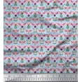thumbnail image 1 of Soimoi Blue Cotton Duck Fabric Artistic Leaves & Flower Geometric Printed Fabric 1 Yard 56 Inch Wide, 1 of 3
