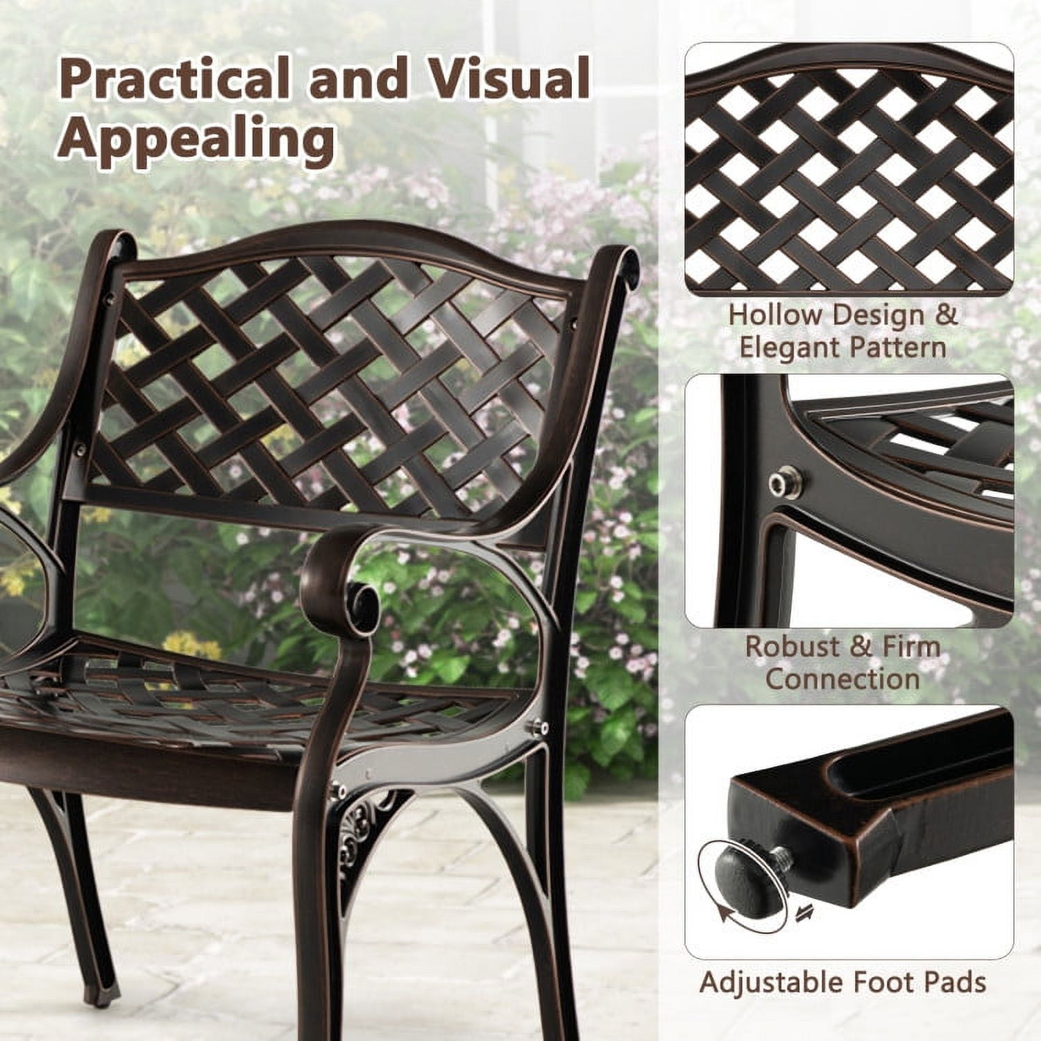 Aimee Lii Cast Aluminum Patio Chairs Set of 2 Dining Chairs with Armrests Diamond Pattern, Outdoor Patio Furniture, Bronze Aimee Lii Cast Aluminum Patio Chairs Set of 2 Dining Chairs with Armrests Diamond Pattern, Outdoor Patio Furniture, Bronze