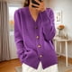 thumbnail image 1 of Suéter de punto para mujer, de color liso, de manga larga, con cuello en V y botones en forma de corazón, blusa, 1 of 6