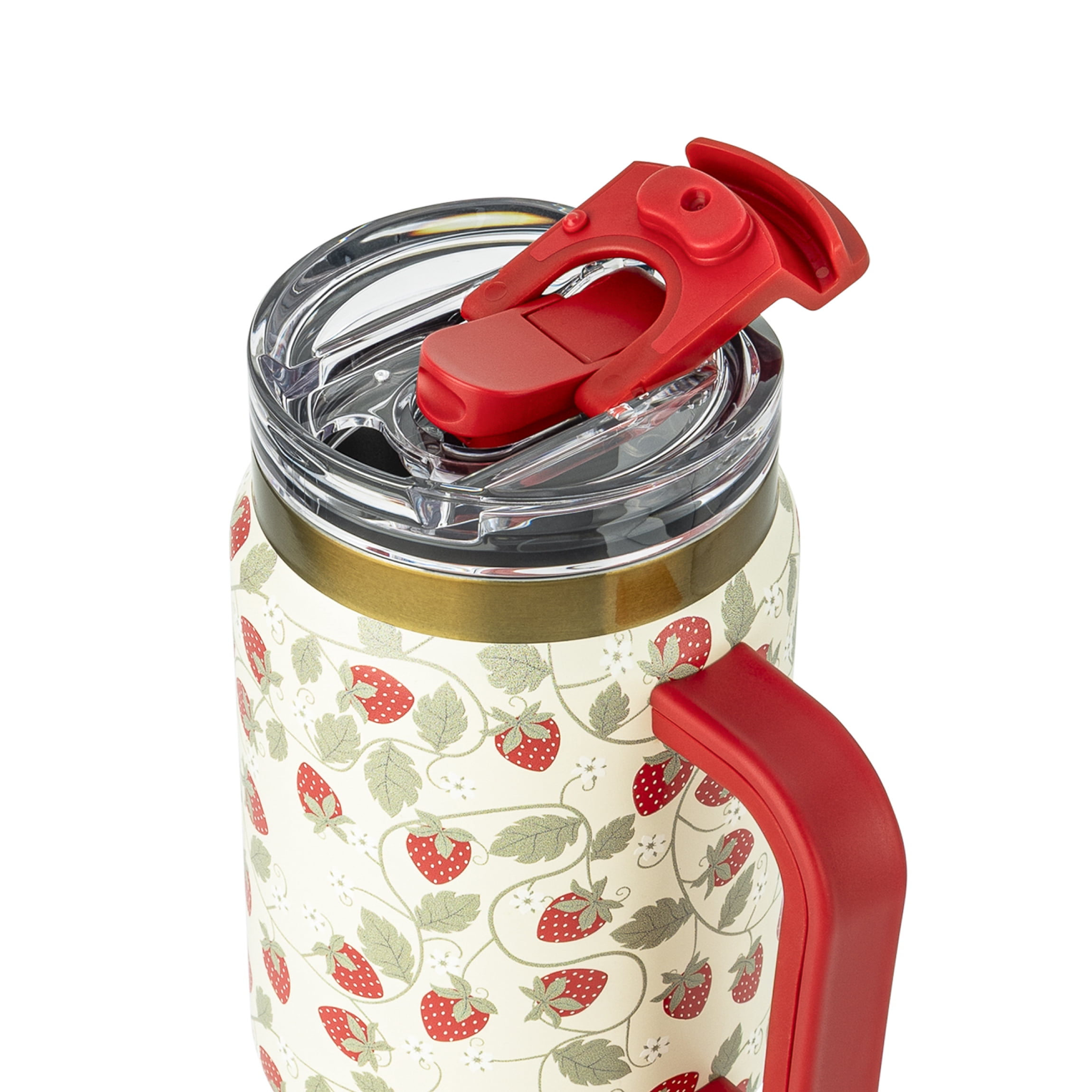 Thyme & Table 32oz Stainless Steel Luna Tumbler with Handle and Dual Straw Lid, Strawberry