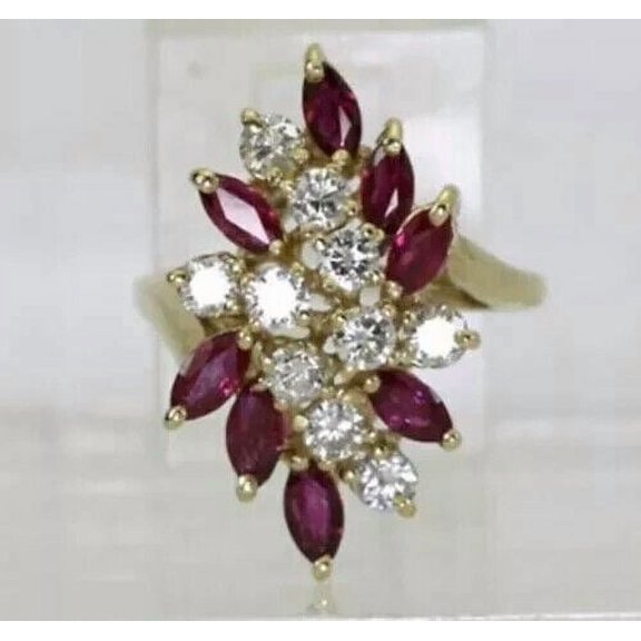2Ct Marquise Cut Lab-Created Ruby Engagement Wedding Ring 14k Yellow Gold Plated Sterling Silver