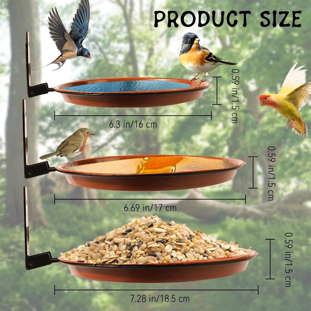 3Pcs Wall Mounted Bird Feeder & Bird Bath for Garden Fence,Bird Feeder Tray Deck,Attracting Wild Birds Water Feeder,Hanging Bird Bath Feeder for Installed on Trees Balcony Outdoor Walls Window