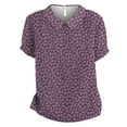 thumbnail image 4 of XMHJSMD T Shirts for Women Women's Linen Lapel Art Floral Round Neck Button Loose Pullover Top Casual Shirt T Shirt(Purple,S), 4 of 4