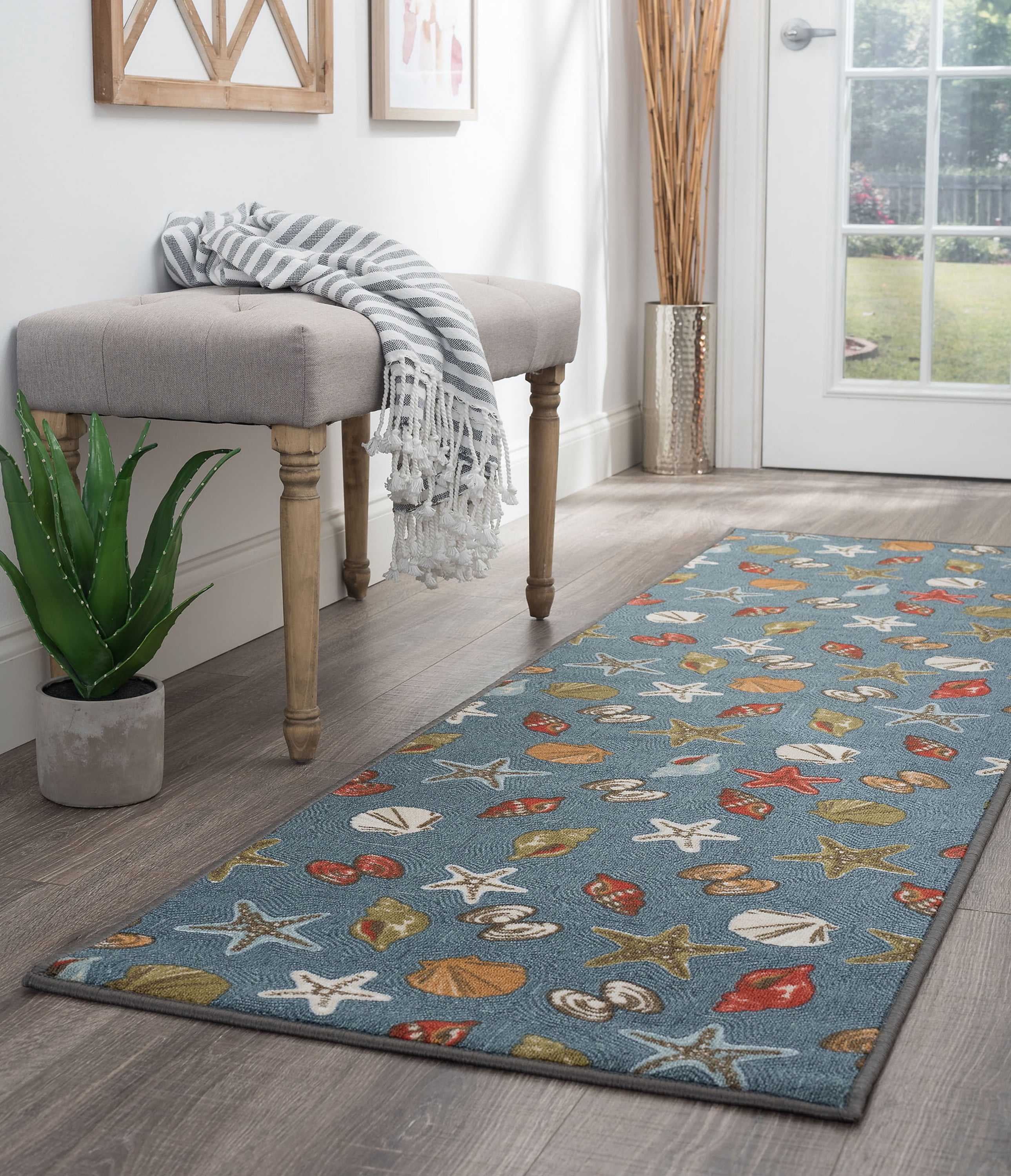Novelty 2x8 Area Rug (2'3'' x 7'6'') Nautical Navy, Gold Indoor Runner Easy to Clean
