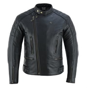 Men's Motorbike Leather Jacket Distress Zip Up Motorcycle Protection Jackets All Black-5XL