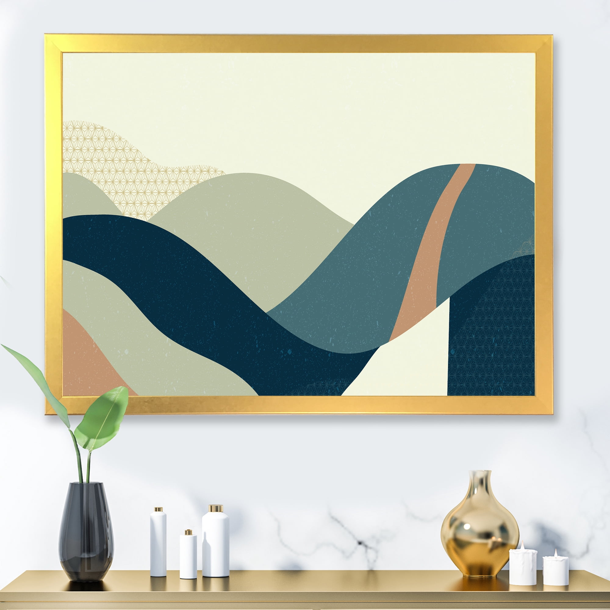 Designart 'Landscape With Hills Abstract Geometric Art' Modern Framed Art Print