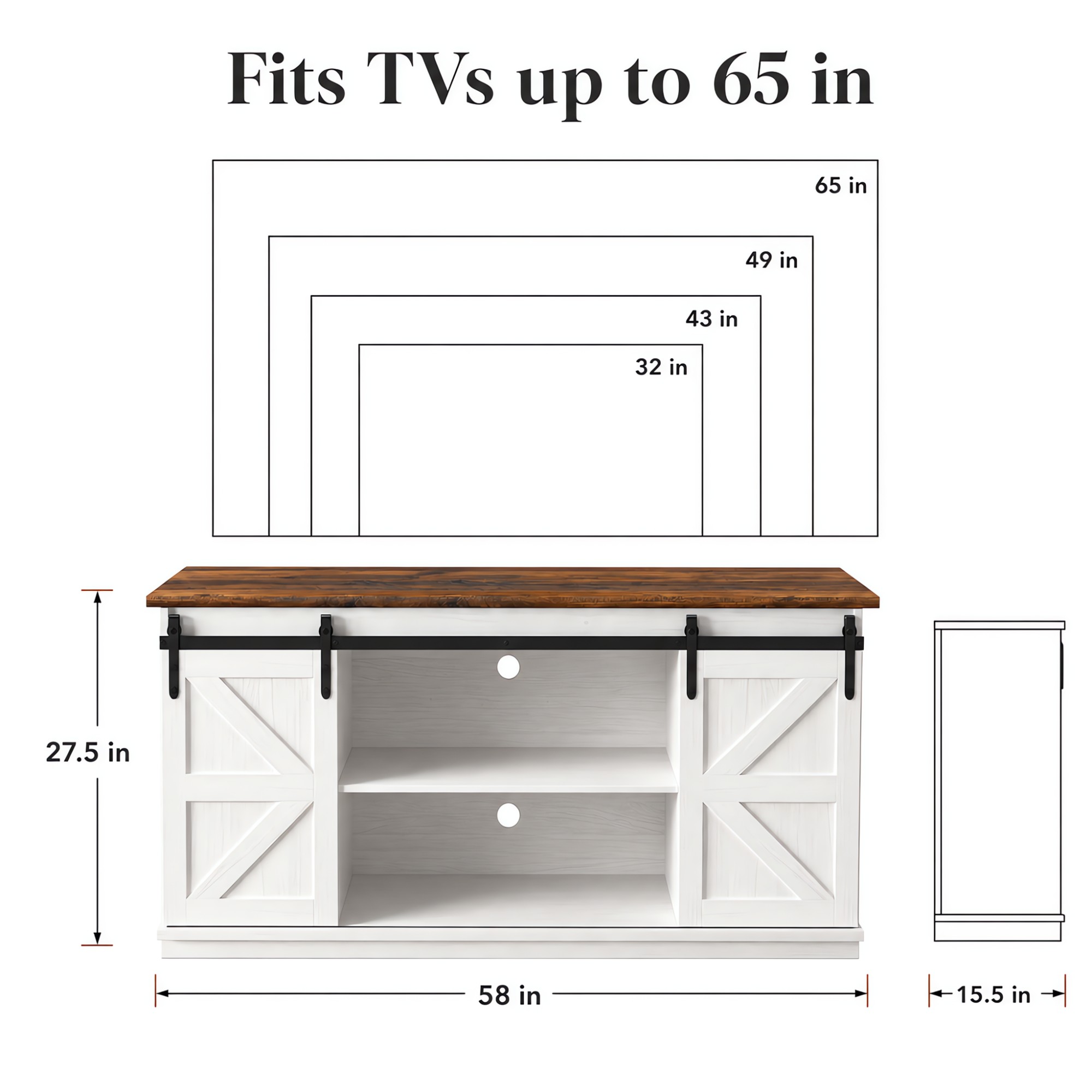 Vineego 58" Farmhouse TV Stand with Sliding Barn Doors, Milk White photo 5