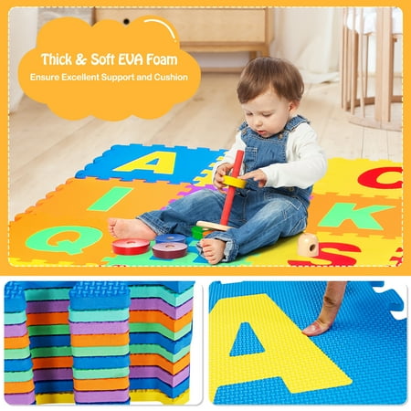 Costway Kids Foam Interlocking Puzzle Play Mat w/Alphabet & Numbers 72-Piece Set - Multi-Color